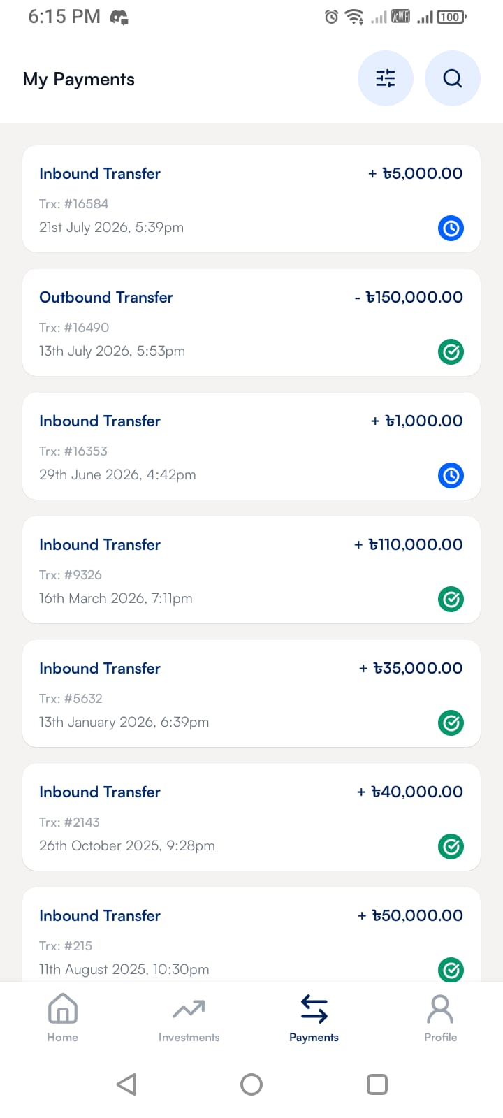 Chamak REX payment history
